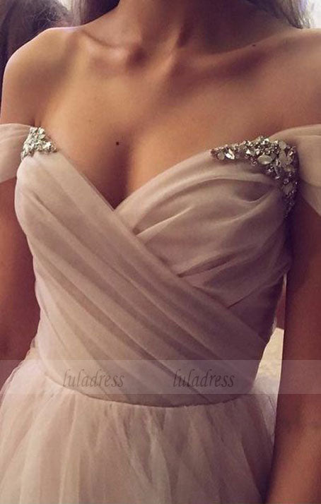 off the shoulder pink long Prom Dresses ball gown