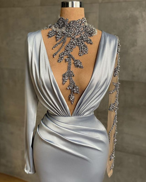 Elegant Long Sleeves Mermaid Long Evening Prom Dress With Appliques,BD93027