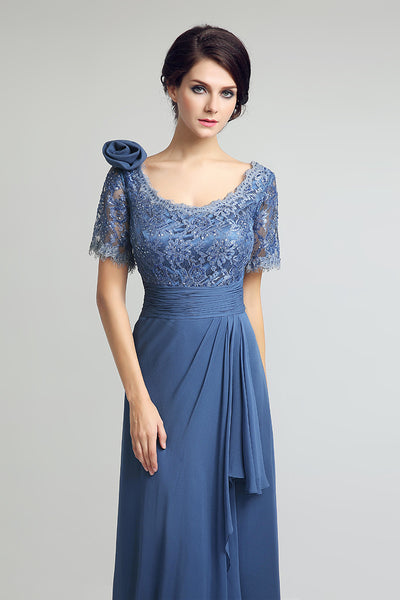 Modest Navy Short  Lace Sleeves Dress Mother of Bride Dress, BS22