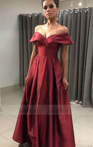 Sexy Off The Shoulder Long Satin Prom Dresses V-neck Evening Gowns,BD99661