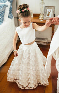 Two Piece Round Neck White Lace Flower Girl Dress,BD99834