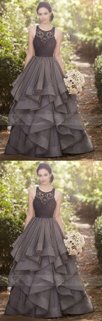 sexy long prom dresses,Beautiful grey lace organza prom dress,ball gown formal dress