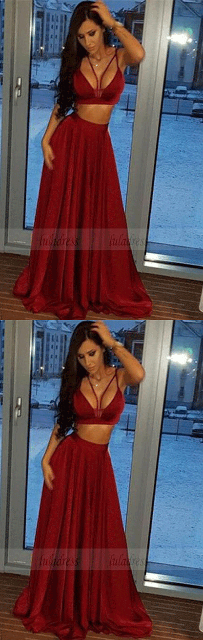 simple spaghetti straps sweep train party dresses