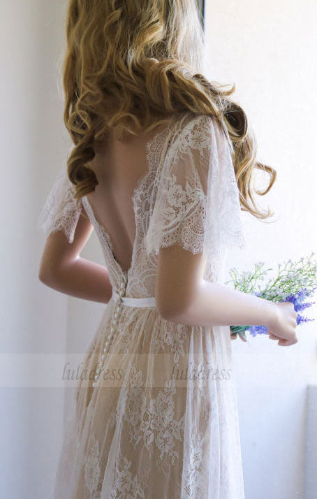 Lace Wedding Dresses,Long Wedding Dress with Open Back