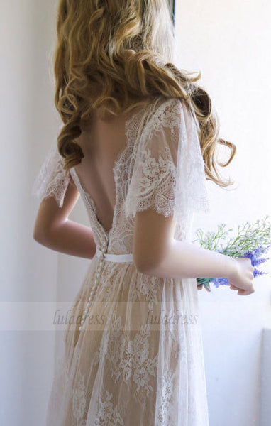 Lace Wedding Dresses,Long Wedding Dress with Open Back,BD99062