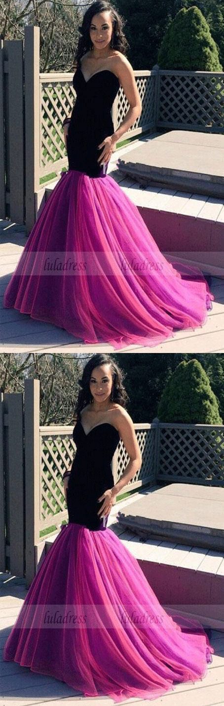 Prom Dresses,Sweetheart Long Sexy Sleeveless Mermaid Tulle Evening Dresses