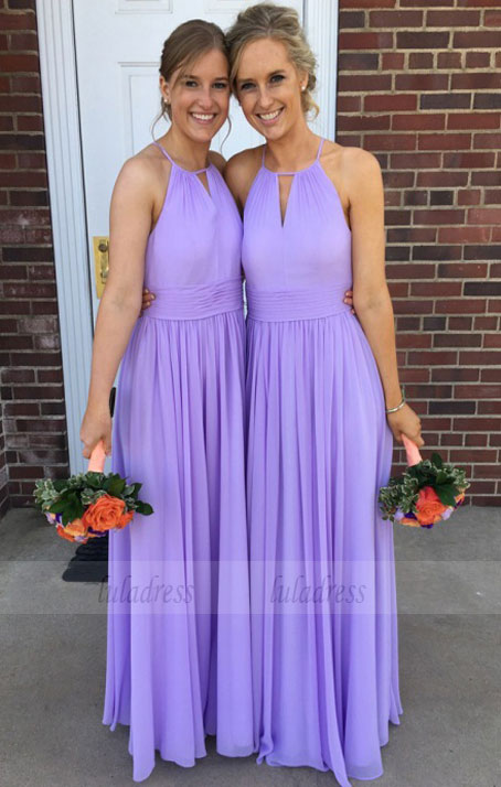 A-Line Round Neck Keyhole Lavender Chiffon Bridesmaid Dresses – luladress