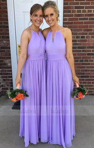 A-Line Round Neck Keyhole Lavender Chiffon Bridesmaid Dress,BD99847