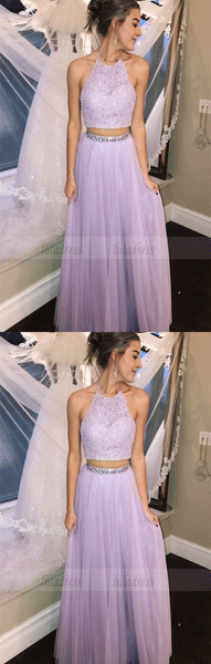 Two Piece Prom Dresses,Halter Prom Gown,Lace Prom Dress,BD99989