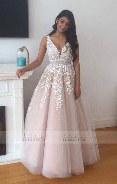 Floor Length V Neck Prom Dress with Lace,BD99470