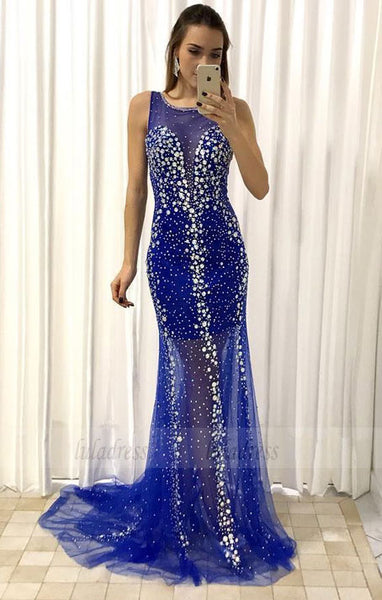 Luxury Crystals Beaded Tulle Mermaid Evening Dress Pageant Prom Gowns,BD98510
