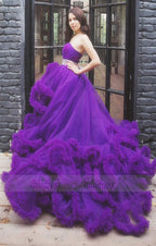 Strapless Sleevelesss Luxury Wedding Dresses, Cascading Ruffles Beading Bride Dress, Ball Gown Wedding Dresses