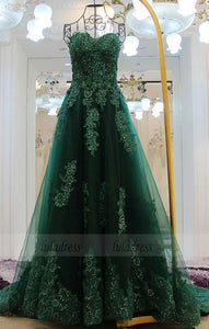 Green Floor length Prom Dresses, Floor-length Long Prom Dresses, Sweetheart Lace Beading Long Green A-line Modest Prom Dresses,BD98169