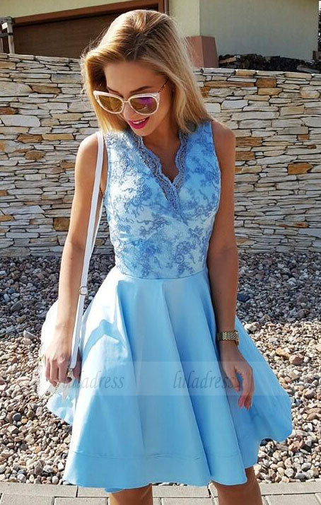 V-Neck Short Prom Dresses,Satin Graduation Dress,Homecoming Dress