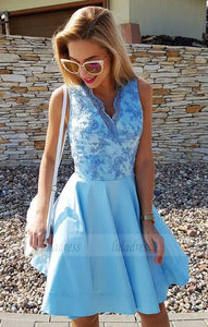 V-Neck Short Prom Dresses,Satin Graduation Dress,Homecoming Dress