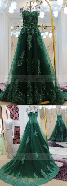 Green Floor length Prom Dresses, Floor-length Long Prom Dresses, Sweetheart Lace Beading Long Green A-line Modest Prom Dresses,BD98169