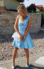 V-Neck Short Prom Dresses,Satin Graduation Dress,Homecoming Dress