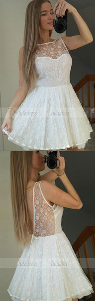Backless Short White Lace Homecoming Dress,BD99509