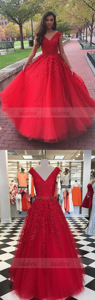 Cap Sleeves Evening Dress,modest prom dress,red formal dress,BD99700