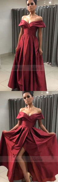 Sexy Off The Shoulder Long Satin Prom Dresses V-neck Evening Gowns,BD99661
