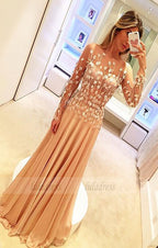 Prom Dresses,Prom Dress,Chiffon Appliques Gorgeous Long-Sleeve Long Prom Dresses