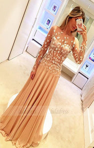 Prom Dresses,Prom Dress,Chiffon Appliques Gorgeous Long-Sleeve Long Prom Dresses,BD99450