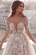 Gorgeous Lace Applique Wedding Dresses | Long Sleeves Floral Bridal Gowns