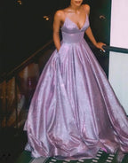 A-Line Spaghetti Straps Long Prom Dresses with Pockets