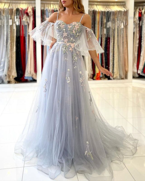 Vintage Long Tulle Evening Prom Dress Online With Appliques,BD93029