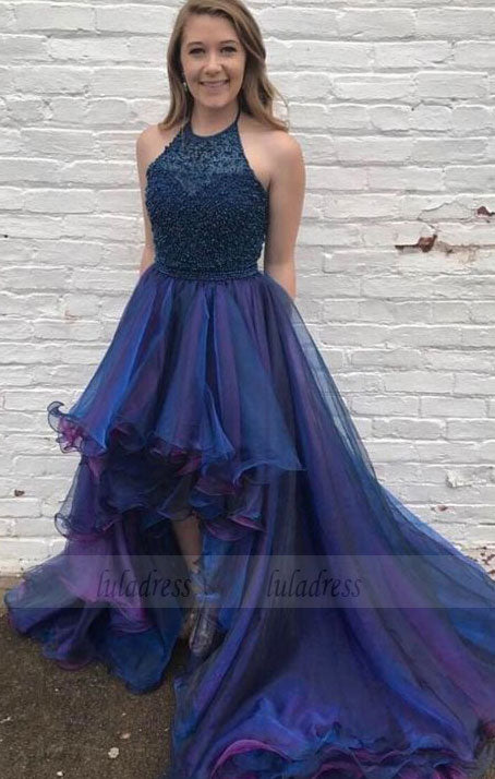 Sexy Chic Prom Dresses Halter Asymmetrical Long Prom Dress/Evening Dress