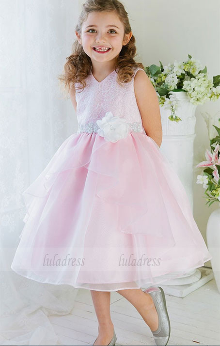 New Hot Sale Organza Flower Girl Dress of V-neck A-line Pageant Dresses For Girls Dress
