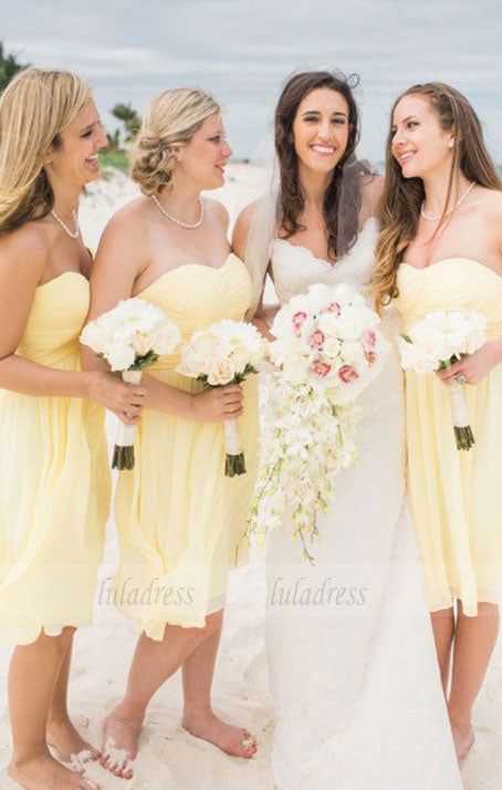 A-Line Sweetheart Knee-Length Yellow Chiffon Bridesmaid Dress Ruched – luladress
