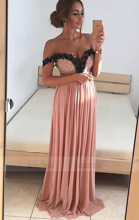 off the shoulder prom dress,long evening gowns,elegant bridesmaid dress,lace applique prom dress,BD99679