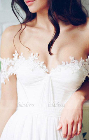 Off-Shoulder Wedding Dress, Lace Wedding Dress, Backless Wedding Dress