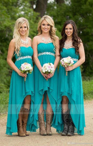 Turquoise Beach Bridesmaid Dresses ,High Low Modest Chiffon Long Wedding Guest Gowns,BD99387