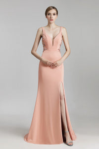 Simple Mermaid backless Long Evening Dress With Side Slit, LX465