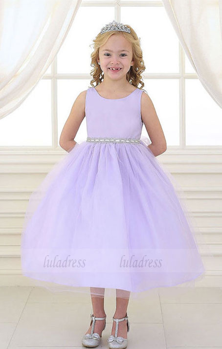 Cute Ankle Length Sparkly Sash Flower Girl Dresses