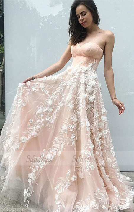 A-Line Sweetheart Sweep Train Prom Dress with Appliques,BD99549