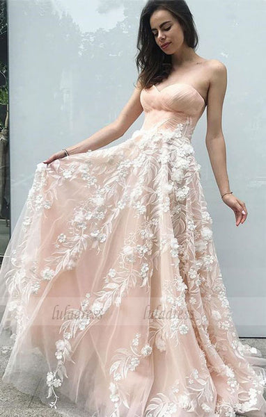 A-Line Sweetheart Sweep Train Prom Dress with Appliques,BD99549