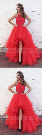 red prom dress,high low prom dress