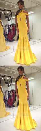 A-Line/Princess Sleeveless Halter Satin Ruffles Floor-Length Prom Dresses