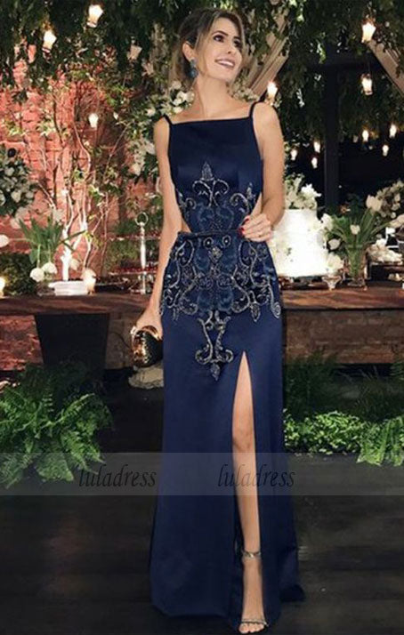 unique backless evening dresses with beading, modest party dresses with high slit,BD98754