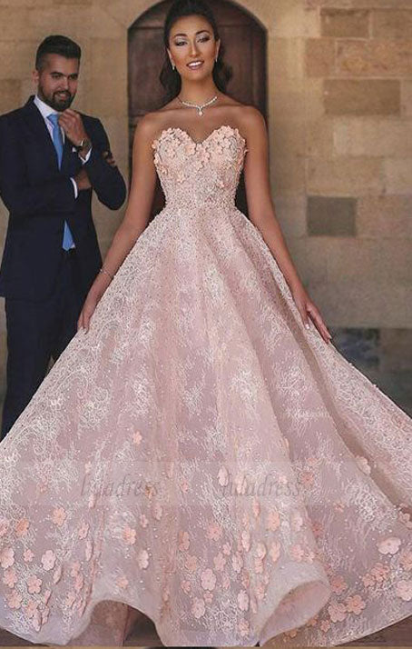 A-Line Sweetheart Floor-Length  Beaded Lace wedding dress with Appliques,BD98662