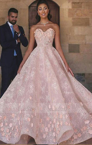 A-Line Sweetheart Floor-Length  Beaded Lace wedding dress with Appliques,BD98662