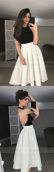 A-Line Halter Backless Tea-Length Ivory Homecoming Prom Dress,BD99705