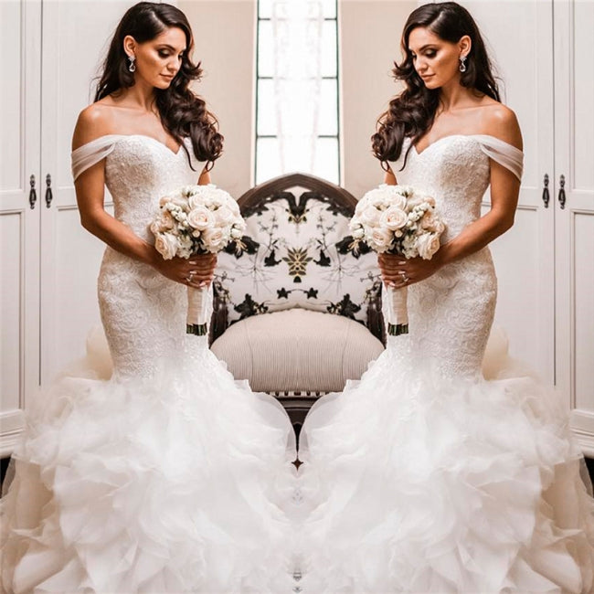 Off The Shoulder Puffy Ruffles Wedding Dresses | Sheath Tulle Sexy Lac luladress Off The Shoulder Puffy Ruffles Wedding Dresses | Sheath Tulle Sexy Lac luladress