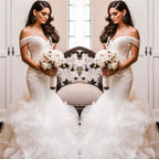 Off The Shoulder Puffy Ruffles Wedding Dresses | Sheath Tulle Sexy Lace Bridal Gowns