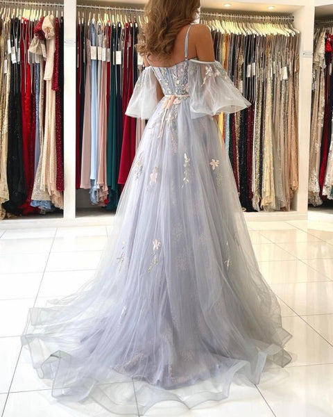 Vintage Long Tulle Evening Prom Dress Online With Appliques,BD93029