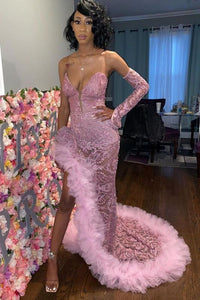 Sexy Dark Pink Tulle Prom Dresses|Sweetheart Deep Split Evening Gowns,PD21035