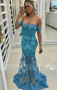 off the shoulder long prom dresses, modest mermaid evening gowns with beading,BD98730